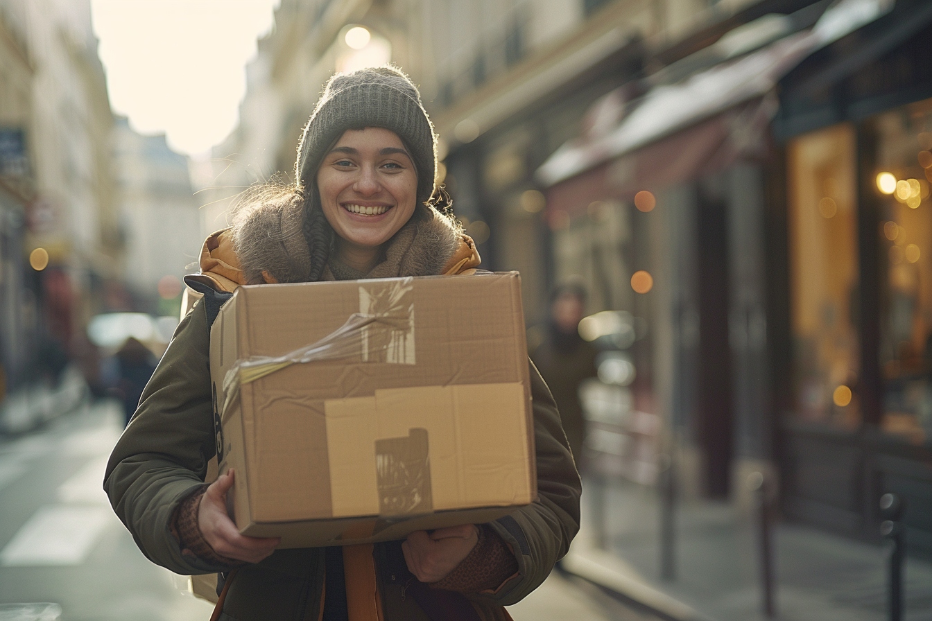 Carte consulaire et boîtes de déménagement sur fond de ville de Nanterre pour optimiser un changement d'adresse