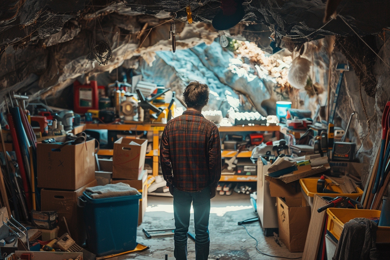Homme dans un atelier encombré.