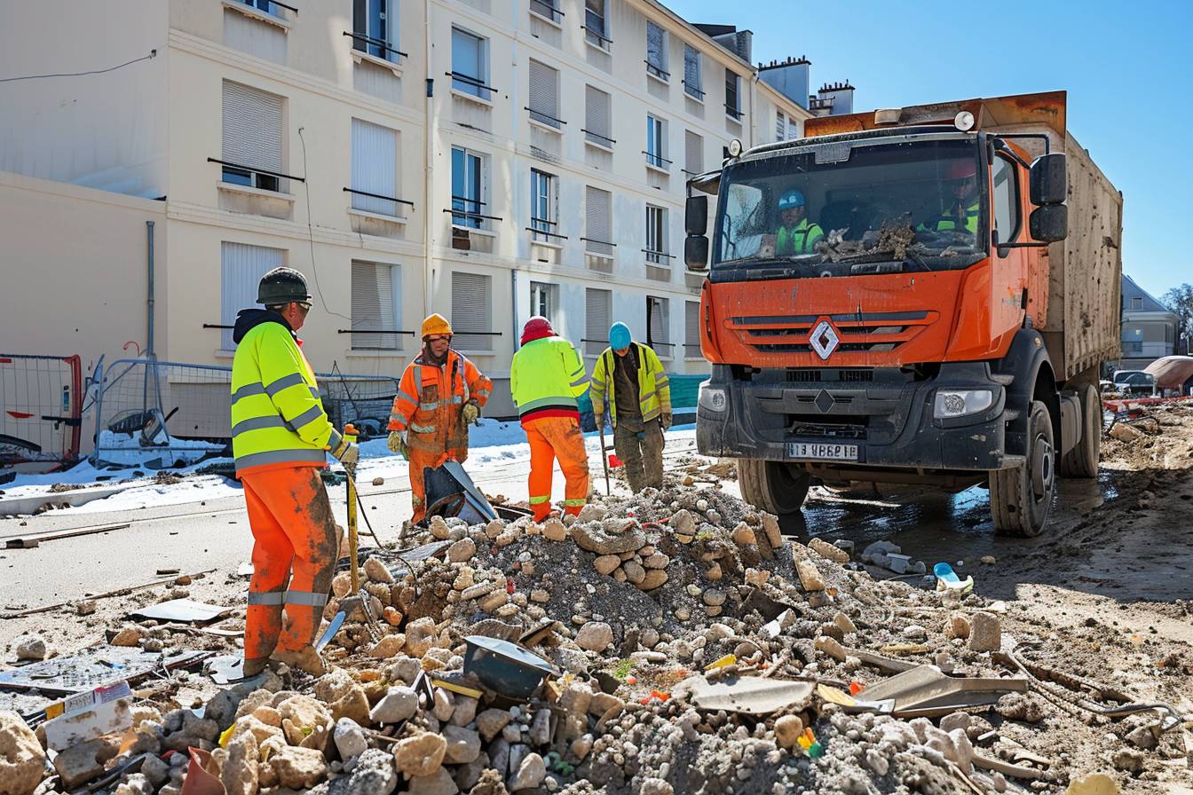 Équipe débarrassant gratuitement des gravats sur un chantier à Nanterre pour un site propre et sans encombre