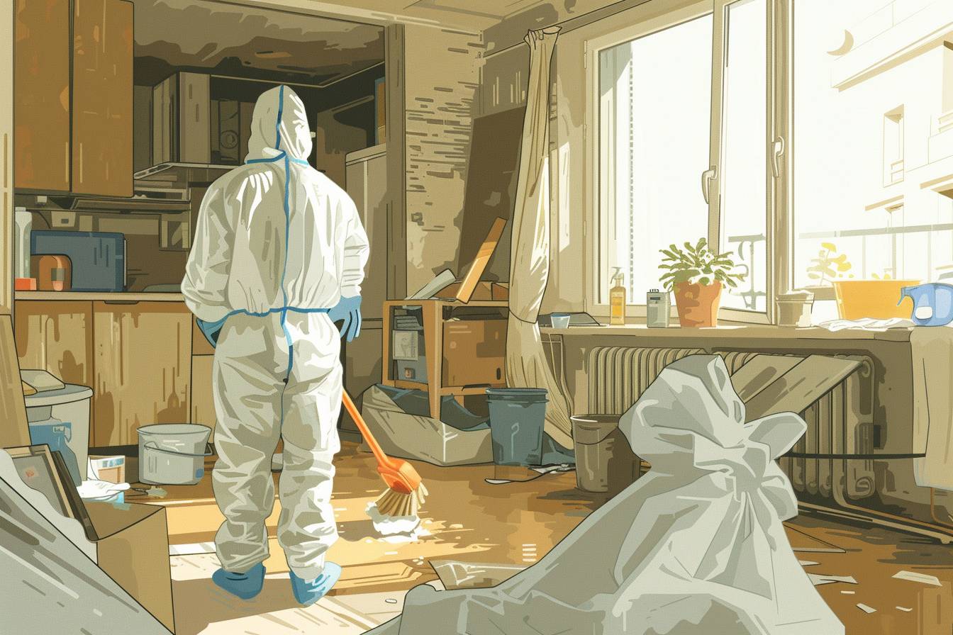 Équipe professionnelle effectuant un débarras de maison insalubre à Nanterre, application des techniques de nettoyage et tri des déchets efficacement